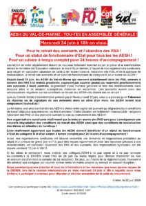 24 juin, AESH DU VAL-DE-MARNE : TOU-TES EN ASSEMBLÉE GÉNÉRALE !