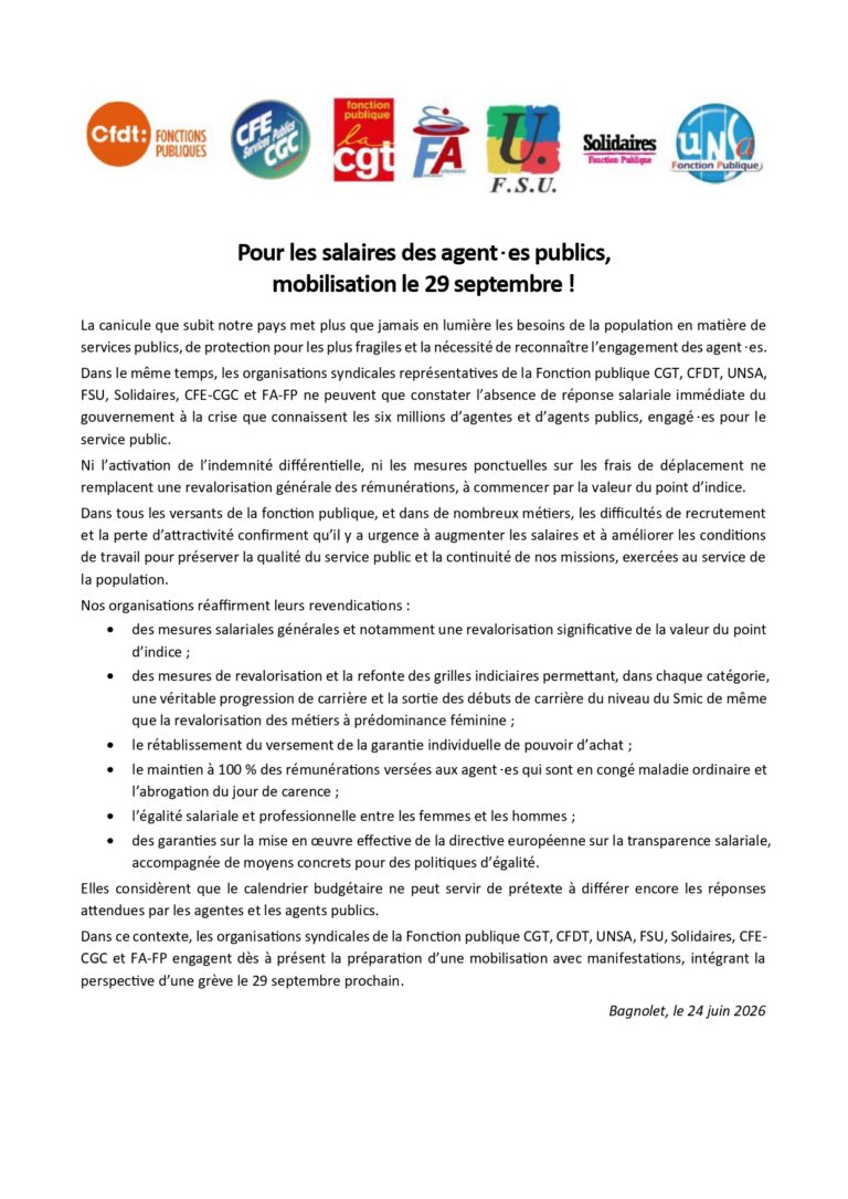 Pour les salaires des agent es publics, mobilisation le 29 septembre !