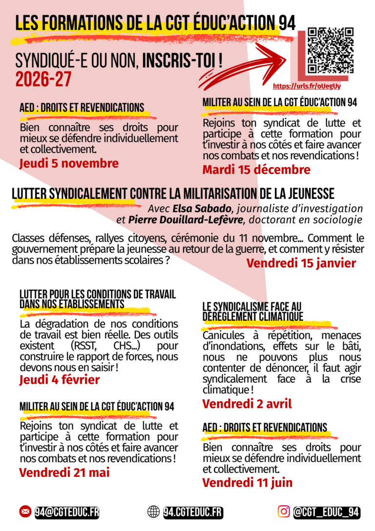 Les formations de la CGT éduc&rsquo;action 94 – 2026-27