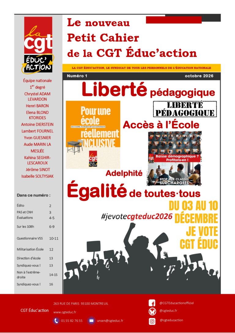 Le nouveau Petit Cahier de la CGT Éduc’action