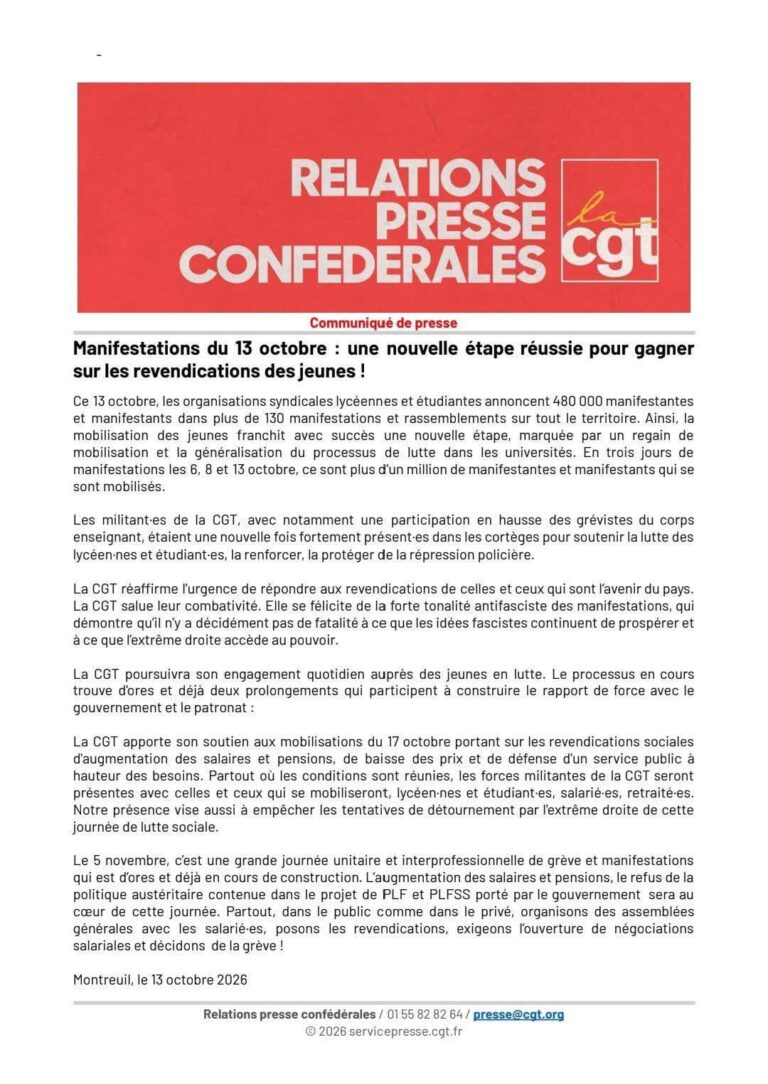 Soutien à la mobilisation du 17 octobre