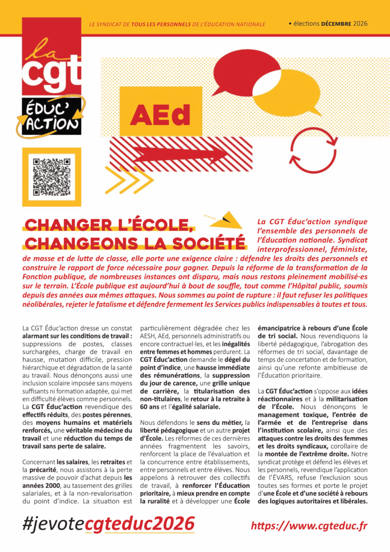 AED : vote et fais voter pour la CGT éduc&rsquo;action !