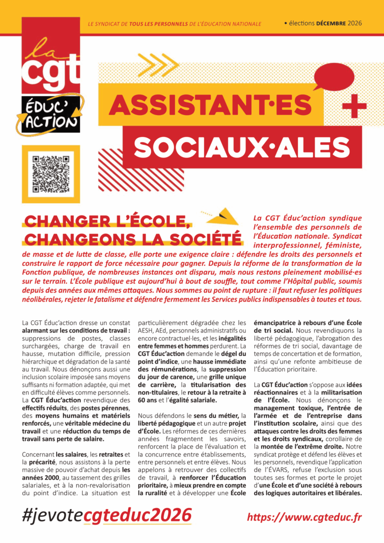 Assistant-e de service social : vote et fais voter pour la CGT éduc&rsquo;action !