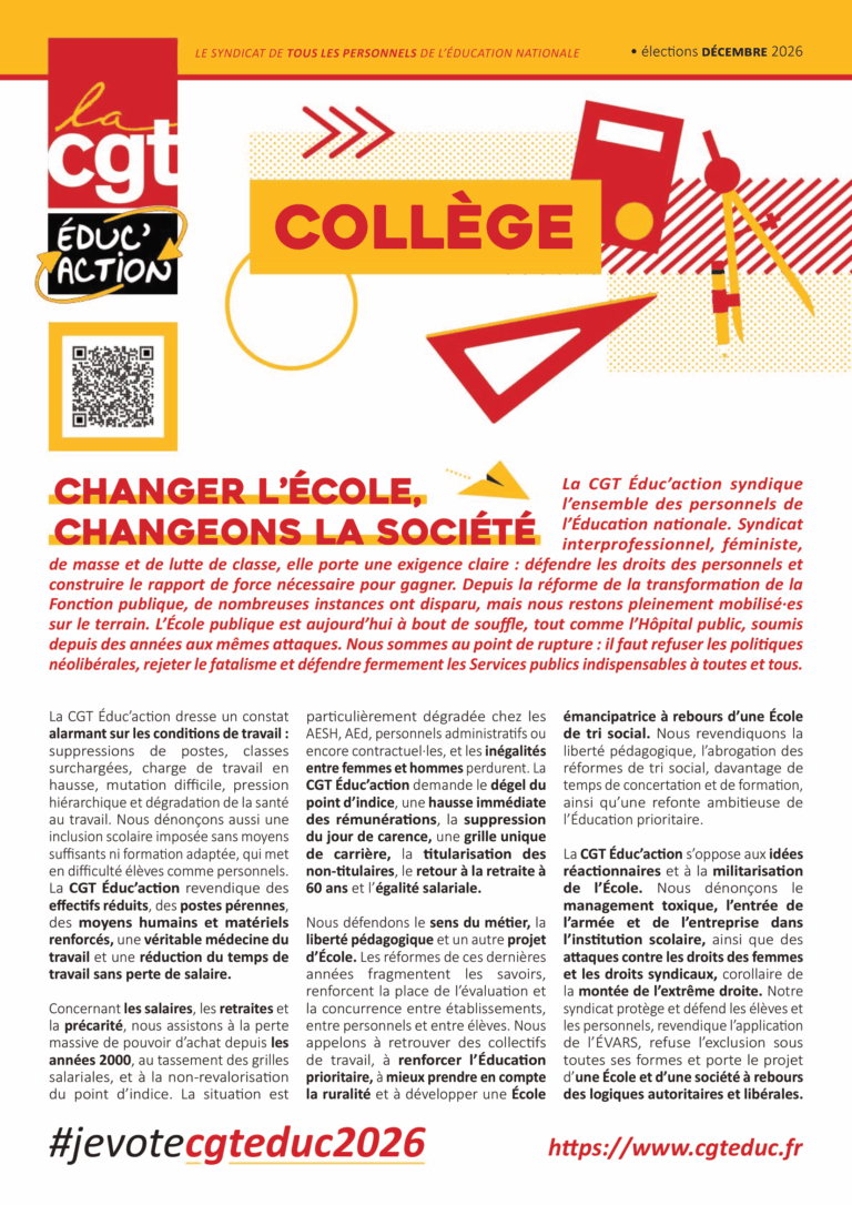 Prof en collège : vote et fais voter pour la CGT éduc&rsquo;action !