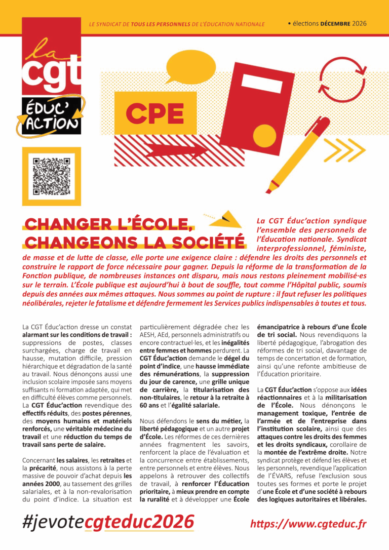 CPE : vote et fais voter pour la CGT éduc&rsquo;action !