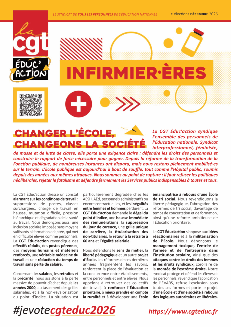 Infirmièr-e : vote et fais voter pour la CGT éduc&rsquo;action !