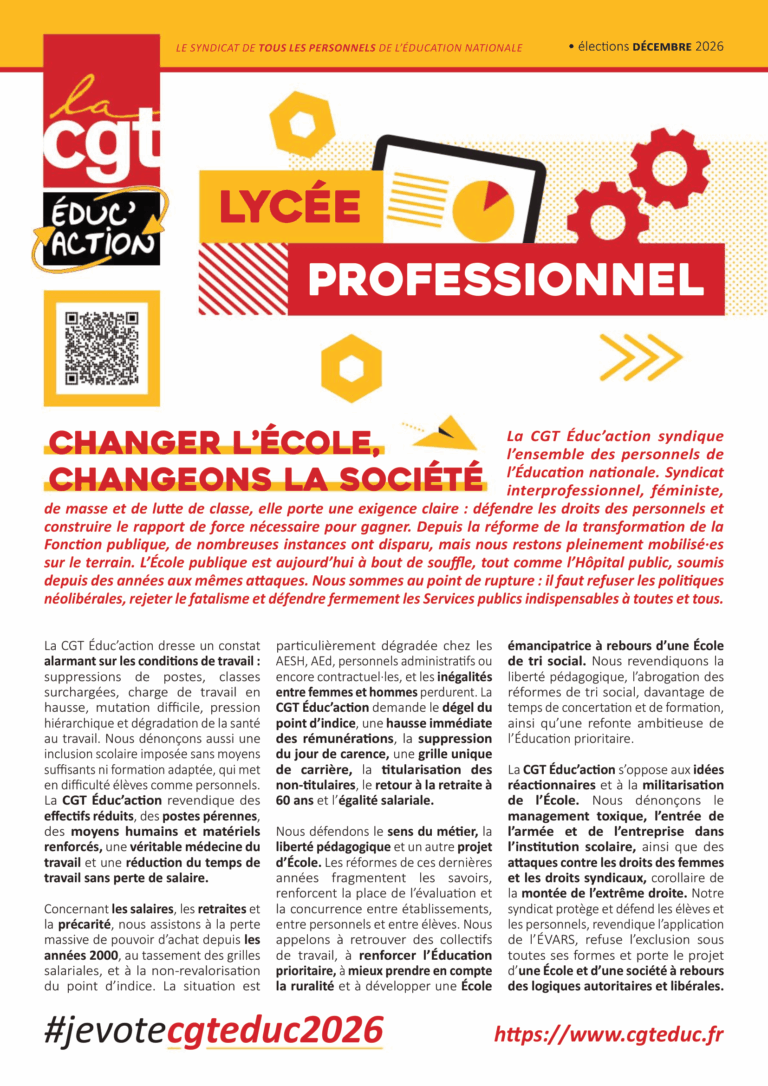 PLP : vote et fais voter pour la CGT éduc&rsquo;action !