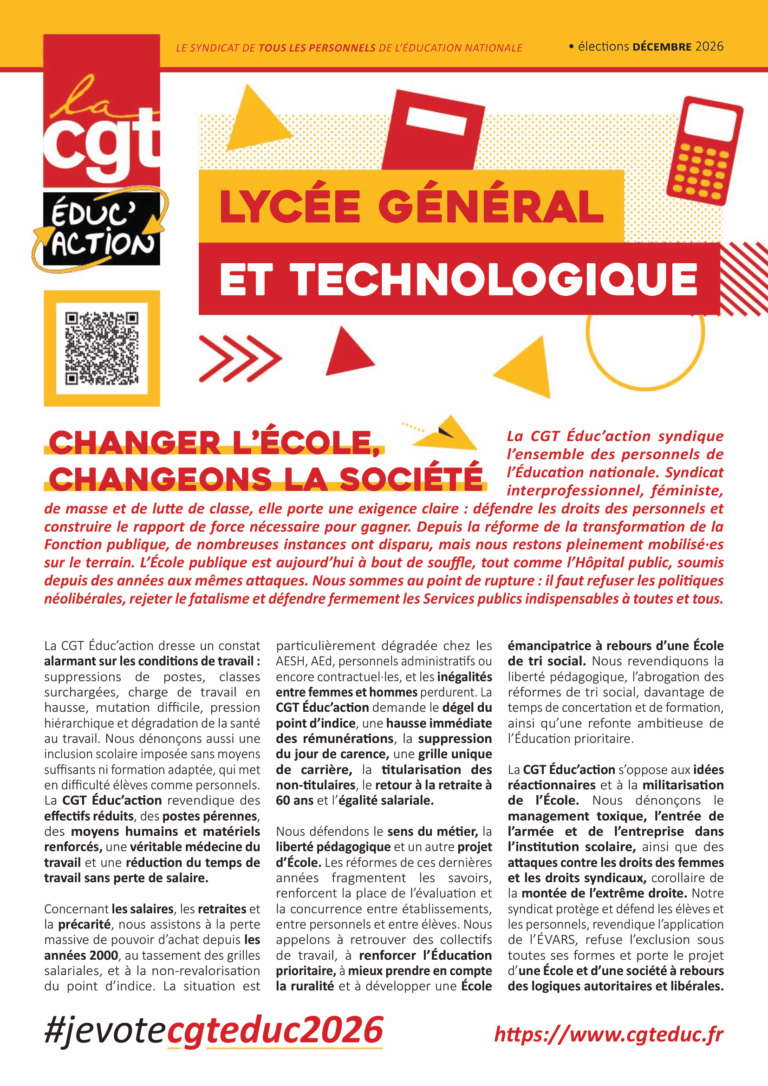 Prof en lGT : vote et fais voter pour la CGT éduc&rsquo;action !