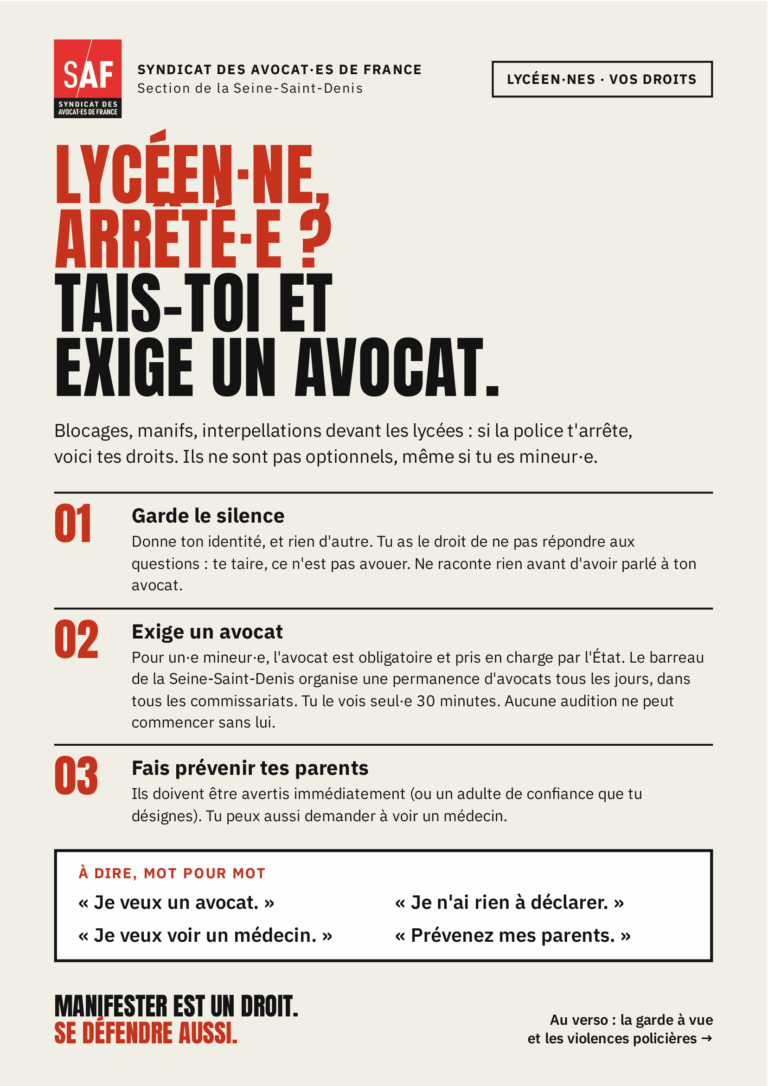 Lycéen-ne arrêté, tais-toi et exige un avocat.