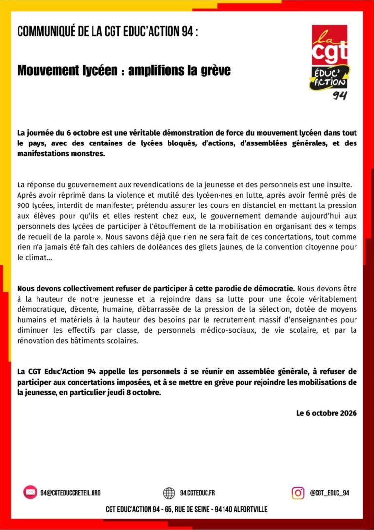 Mouvement lycéens : amplifions la grève